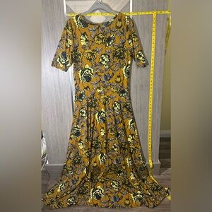 LuLaRoe Mustard and Gray Floral Dress